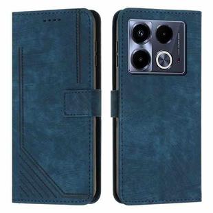 For Infinix Note 40 4G Skin Feel Stripe Pattern Leather Phone Case with Lanyard(Blue)