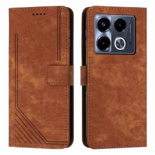For Infinix Note 40 5G Skin Feel Stripe Pattern Leather Phone Case with Lanyard(Brown)