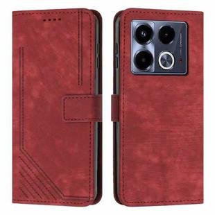 For Infinix Note 40 5G Skin Feel Stripe Pattern Leather Phone Case with Lanyard(Red)