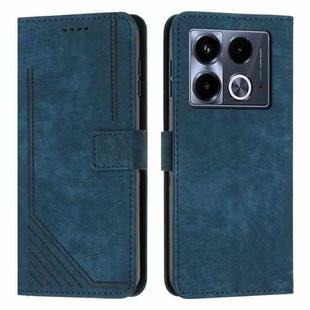 For Infinix Note 40 5G Skin Feel Stripe Pattern Leather Phone Case with Lanyard(Blue)