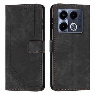 For Infinix Note 40 5G Skin Feel Stripe Pattern Leather Phone Case with Lanyard(Black)