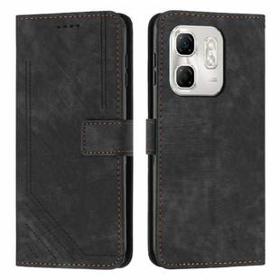 For Infinix Hot 50i Skin Feel Stripe Pattern Leather Phone Case with Lanyard(Black)