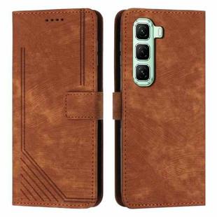 For Infinix Hot 50 Pro+ 4G Skin Feel Stripe Pattern Leather Phone Case with Lanyard(Brown)