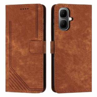 For Infinix Smart 10 4G Skin Feel Stripe Pattern Leather Phone Case with Lanyard(Brown)