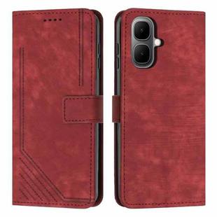 For Infinix Smart 10 4G Skin Feel Stripe Pattern Leather Phone Case with Lanyard(Red)