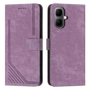 For Infinix Smart 10 4G Skin Feel Stripe Pattern Leather Phone Case with Lanyard(Purple)