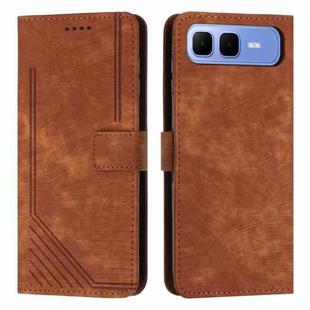 For Infinix Smart 10 Plus 4G Skin Feel Stripe Pattern Leather Phone Case with Lanyard(Brown)
