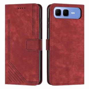 For Infinix Smart 10 Plus 4G Skin Feel Stripe Pattern Leather Phone Case with Lanyard(Red)