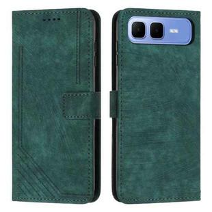 For Infinix Smart 10 Plus 4G Skin Feel Stripe Pattern Leather Phone Case with Lanyard(Green)