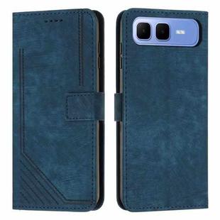 For Infinix Smart 10 Plus 4G Skin Feel Stripe Pattern Leather Phone Case with Lanyard(Blue)