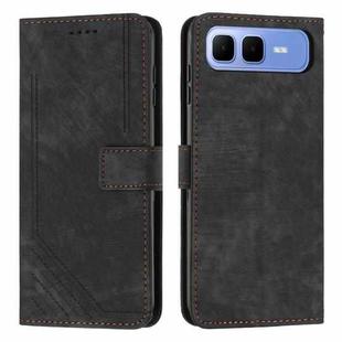 For Infinix Smart 10 Plus 4G Skin Feel Stripe Pattern Leather Phone Case with Lanyard(Black)