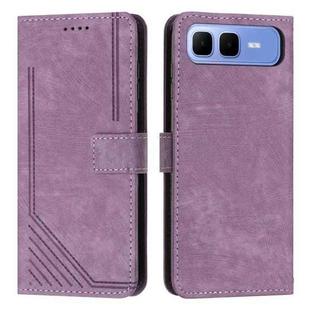For Infinix Smart 10 Plus 4G Skin Feel Stripe Pattern Leather Phone Case with Lanyard(Purple)