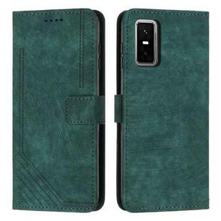 For Infinix GT 30 Pro Skin Feel Stripe Pattern Leather Phone Case with Lanyard(Green)