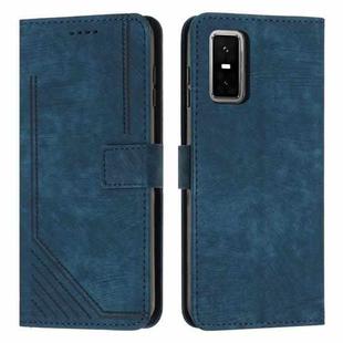 For Infinix GT 30 Pro Skin Feel Stripe Pattern Leather Phone Case with Lanyard(Blue)