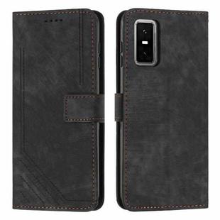 For Infinix GT 30 Pro Skin Feel Stripe Pattern Leather Phone Case with Lanyard(Black)