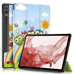 For Samsung Galaxy Tab S9+ Custer Painted 3-Fold Holder Smart Leather Tablet Case(Little White Horse)