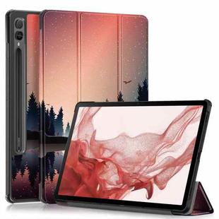 For Samsung Galaxy Tab S9+ Custer Painted 3-Fold Holder Smart Leather Tablet Case(Twilight)