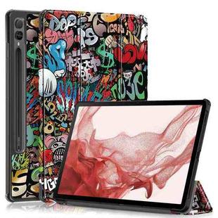 For Samsung Galaxy Tab S9+ Custer Painted 3-Fold Holder Smart Leather Tablet Case(Graffiti)