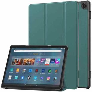 For  Amazon Fire Max 11 Custer Pure Color 3-Fold Holder Smart Leather Tablet Case(Dark Green)