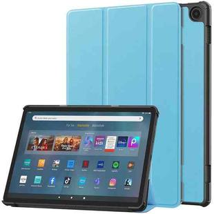 For  Amazon Fire Max 11 Custer Pure Color 3-Fold Holder Smart Leather Tablet Case(Sky Blue)