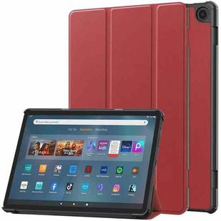 For  Amazon Fire Max 11 Custer Pure Color 3-Fold Holder Smart Leather Tablet Case(Scarlet)