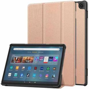 For  Amazon Fire Max 11 Custer Pure Color 3-Fold Holder Smart Leather Tablet Case(Rose Gold)