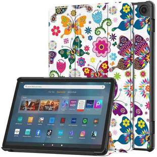 For Amazon Fire Max 11 Custer Painted 3-Fold Stand Leather Smart Tablet Case(Colorful Butterflies)