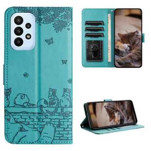For Samsung Galaxy A23 Cat Embossing Pattern Leather Phone Case with Lanyard(Blue)
