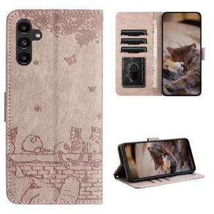 For Samsung Galaxy A24 Cat Embossing Pattern Leather Phone Case with Lanyard(Grey)