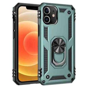 For iPhone 12 mini Shockproof TPU + PC Protective Case with 360 Degree Rotating Holder(Dark Green)