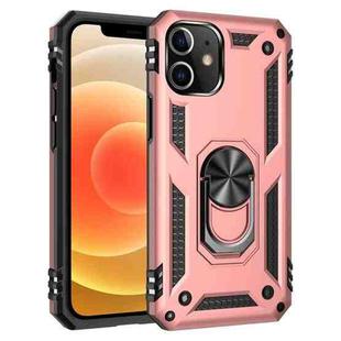 For iPhone 12 mini Shockproof TPU + PC Protective Case with 360 Degree Rotating Holder(Rose Gold)