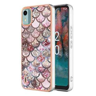 For Nokia C12 Electroplating IMD TPU Phone Case(Pink Scales)