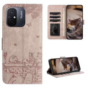 For Xiaomi Redmi 12C / 11A Cat Embossing Pattern Leather Phone Case with Lanyard(Grey)