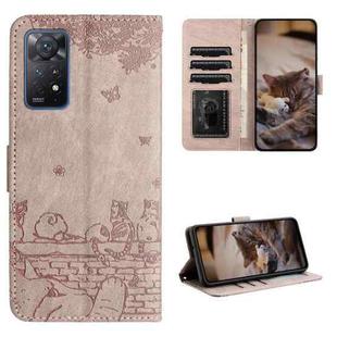 For Xiaomi Redmi Note 11 Pro 4G/5G Global Cat Embossing Pattern Leather Phone Case with Lanyard(Grey)