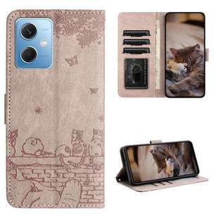 For Xiaomi Redmi Note 12 5G India / POCO X5 Cat Embossing Pattern Leather Phone Case with Lanyard(Grey)