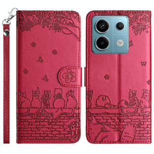 For Xiaomi Redmi Note 13 Pro 5G Cat Embossing Pattern Leather Phone Case with Lanyard(Red)