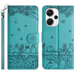 For Xiaomi Redmi Note 13 Pro+ Cat Embossing Pattern Leather Phone Case with Lanyard(Blue)