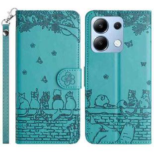 For Xiaomi Redmi Note 13 4G Cat Embossing Pattern Leather Phone Case with Lanyard(Blue)