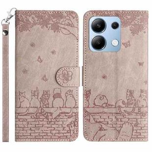 For Xiaomi Redmi Note 13 4G Cat Embossing Pattern Leather Phone Case with Lanyard(Grey)