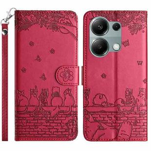 For Xiaomi Redmi Note 13 Pro 4G Cat Embossing Pattern Leather Phone Case with Lanyard(Red)