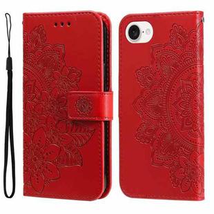 For iPhone SE 20224 7-petal Flowers Embossing Leather Phone Case(Red)