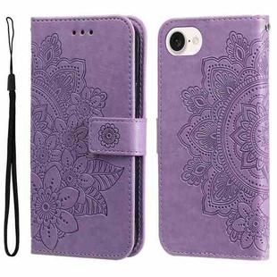 For iPhone SE 20224 7-petal Flowers Embossing Leather Phone Case(Light Purple)