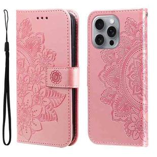 For iPhone 16 Pro Max 7-petal Flowers Embossing Leather Phone Case(Rose Gold)