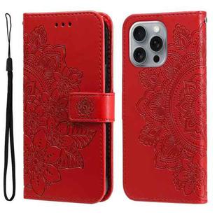 For iPhone 16 Pro Max 7-petal Flowers Embossing Leather Phone Case(Red)