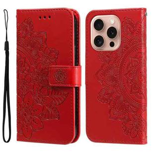 For iPhone 16 Pro Seven-petal Flowers Embossing Leather Phone Case(Red)