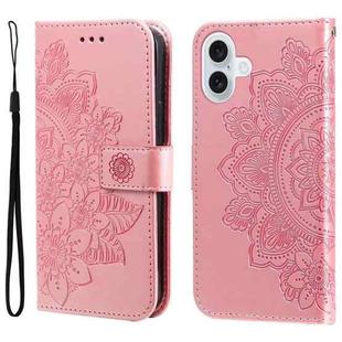 For iPhone 17 Seven-petal Flowers Embossing Leather Phone Case(Rose Gold)