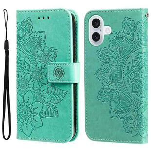 For iPhone 17 Seven-petal Flowers Embossing Leather Phone Case(Green)