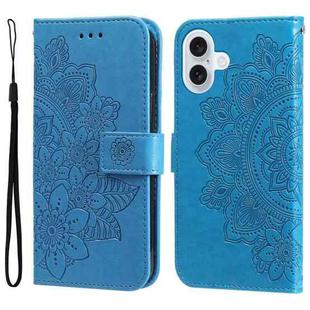For iPhone 17 Seven-petal Flowers Embossing Leather Phone Case(Blue)