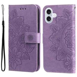 For iPhone 17 Seven-petal Flowers Embossing Leather Phone Case(Light Purple)