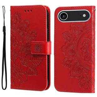 For iPhone 17 Air Seven-petal Flowers Embossing Leather Phone Case(Red)